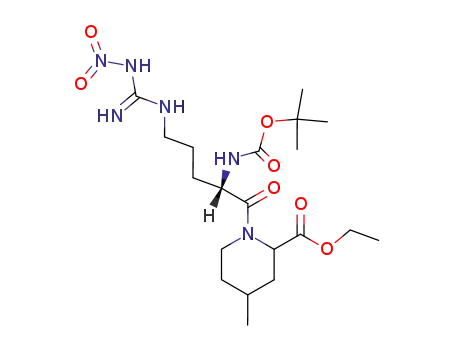 Molecular Structure of 74863-81-3 (2-Piperidinecarboxylic acid,
1-[2-[[(1,1-dimethylethoxy)carbonyl]amino]-5-[[imino(nitroamino)methyl]
amino]-1-oxopentyl]-4-methyl-, ethyl ester)