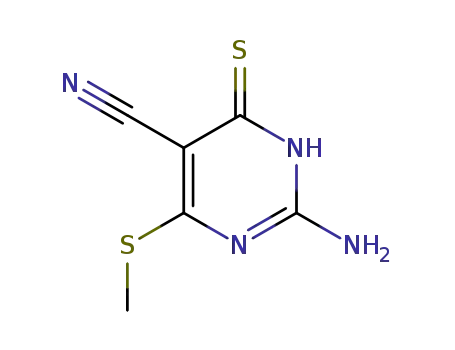 Molecular Structure of 111971-58-5 (2-AMINO-4-(METHYLSULFANYL)-6-THIOXO-1,6-DIHYDROPYRIMIDINE-5-CARBONITRILE)