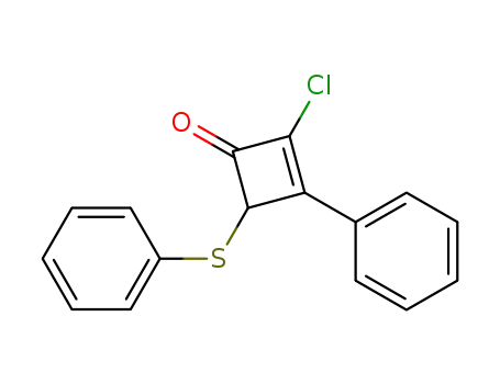 Molecular Structure of 91359-10-3 (2-Cyclobuten-1-one, 2-chloro-3-phenyl-4-(phenylthio)-)