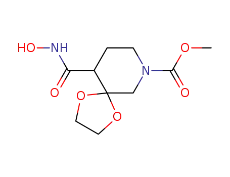 Molecular Structure of 65202-61-1 (methyl 10-[(hydroxyamino)carbonyl]-1,4-dioxa-7-azaspiro[4.5]decane-7-carboxylate)