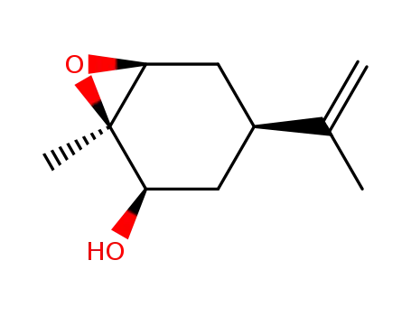 Molecular Structure of 24120-79-4 ((1R,2R,4S,6S)-(-)-1-methyl-4-(prop-1-en-2-yl)-7-oxabicyclo[4.1.0]heptan-2-ol)