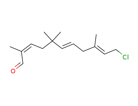 Molecular Structure of 88941-13-3 (2,6,9-Undecatrienal, 11-chloro-2,5,5,9-tetramethyl-, (E,Z,E)-)