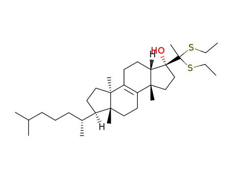 Molecular Structure of 129137-47-9 (3β-(1,1-Bisethylthioethyl)-3α-hydroxy-14α-methyl-4-nor-5β-cholest-8-ene)