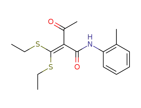 Molecular Structure of 850998-07-1 (Butanamide, 2-[bis(ethylthio)methylene]-N-(2-methylphenyl)-3-oxo-)