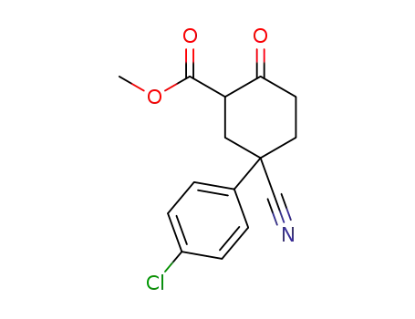 Molecular Structure of 56326-94-4 (Cyclohexanecarboxylic acid, 5-(4-chlorophenyl)-5-cyano-2-oxo-, methyl
ester)