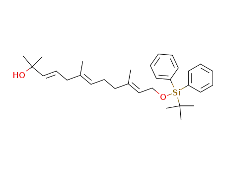 Molecular Structure of 151409-26-6 ((3E,6E,10E)-12-(tert-Butyl-diphenyl-silanyloxy)-2,6,10-trimethyl-dodeca-3,6,10-trien-2-ol)