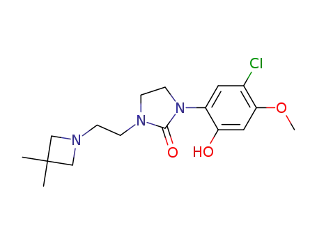 Molecular Structure of 88105-24-2 (2-Imidazolidinone,
1-(5-chloro-2-hydroxy-4-methoxyphenyl)-3-[2-(3,3-dimethyl-1-azetidinyl)
ethyl]-)