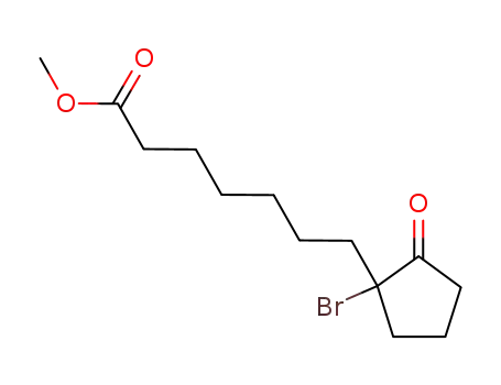 Molecular Structure of 81266-43-5 (Cyclopentaneheptanoic acid, 1-bromo-2-oxo-, methyl ester)