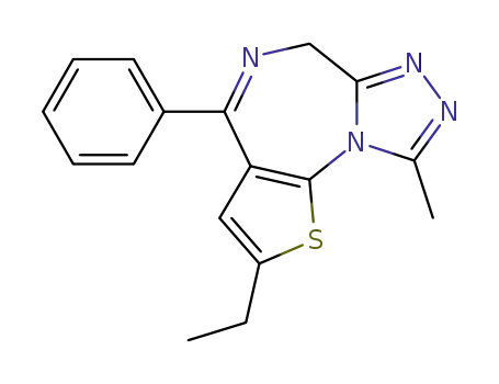 Molecular Structure of 40054-73-7 (2-ethyl-9-Methyl-4-phenyl-6H-thieno[3,2-f][1,2,4]triazolo[4,3-a][1,4]diazepine)