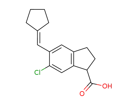 Molecular Structure of 70780-14-2 (1H-Indene-1-carboxylic acid,
6-chloro-5-(cyclopentylidenemethyl)-2,3-dihydro-)
