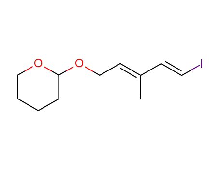 Molecular Structure of 138846-08-9 (2H-Pyran, 2-[(5-iodo-3-methyl-2,4-pentadienyl)oxy]tetrahydro-, (E,E)-)