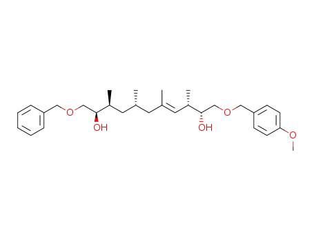 Molecular Structure of 501419-27-8 (4-Undecene-2,10-diol,
1-[(4-methoxyphenyl)methoxy]-3,5,7,9-tetramethyl-11-(phenylmethoxy)-,
(2R,3S,4E,7S,9S,10R)-)