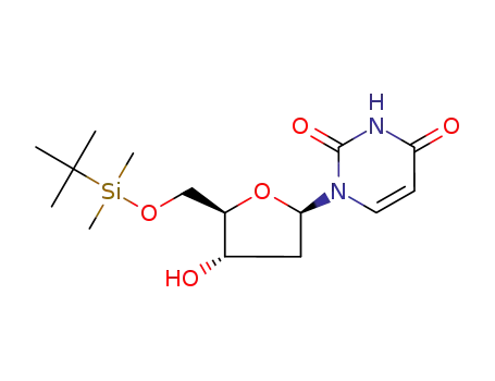 Molecular Structure of 76223-04-6 (1-((2R,4S,5R)-5-((tert-butyldimethylsilyloxy)methyl)-4-hydroxy-tetrahydrofuran-2-yl)pyrimidine-2,4(1H,3H)-dione)