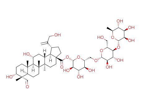 Molecular Structure of 1198083-03-2 (3α,11α,30-trihydroxylup-23-al-20(29)-en-28-oic acid 28-O-[α-L-rhamnopyranosyl-(1->4)-β-D-glucopyranosyl-(1->6)-β-D-glucopyranosyl] ester)