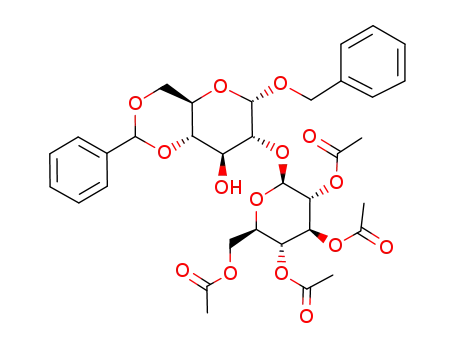 Molecular Structure of 76819-17-5 (benzyl 4,6-O-benzylidene-2-O-(2,3,4,6-tetra-O-acetyl-β-D-glucopyranosyl)-α-D-glucopyranoside)