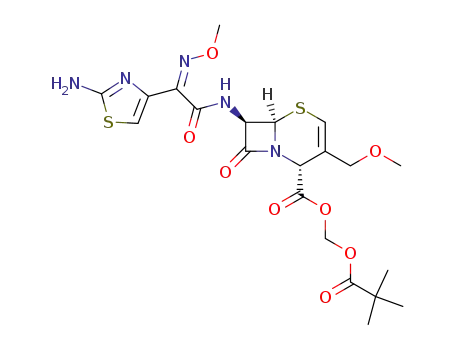 Molecular Structure of 126617-55-8 ((2R,6R,7R)-7-{2-(2-Amino-thiazol-4-yl)-2-[(Z)-methoxyimino]-acetylamino}-3-methoxymethyl-8-oxo-5-thia-1-aza-bicyclo[4.2.0]oct-3-ene-2-carboxylic acid 2,2-dimethyl-propionyloxymethyl ester)