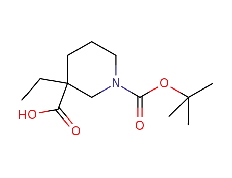 Molecular Structure of 887591-65-3 (1-(tert-Butoxycarbonyl)-3-ethyl-3-piperidinecarboxylic acid)