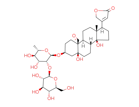 Molecular Structure of 83841-55-8 (Card-20(22)-enolide,3-[(6-deoxy-2-O-â-Dglucopyranosyl- R-L-mannopyranosyl)oxy]-5,- 14-dihydroxy-19-oxo-,(3â,5â)- )