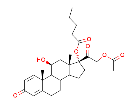 Pregna-1,4-diene-3,20-dione,21-(acetyloxy)-11-hydroxy-17-[(1-oxopentyl)oxy]-, (11b)-