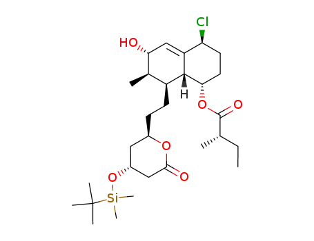 Molecular Structure of 153079-20-0 ((S)-2-Methyl-butyric acid (1S,4S,6S,7R,8S,8aR)-8-{2-[(2R,4R)-4-(tert-butyl-dimethyl-silanyloxy)-6-oxo-tetrahydro-pyran-2-yl]-ethyl}-4-chloro-6-hydroxy-7-methyl-1,2,3,4,6,7,8,8a-octahydro-naphthalen-1-yl ester)