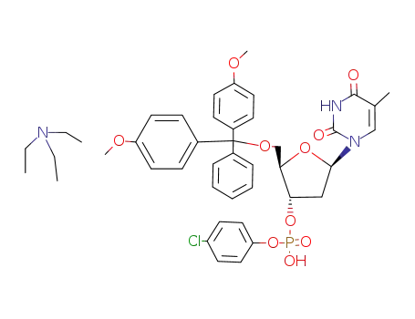 Molecular Structure of 65062-61-5 (3-Thymidylic acid, 5-O-(bis(4-methoxyphenyl)phenylmethyl)-, mono(4-chlorophenyl) ester, compd. with N,N-diethylethanamine (1:1))