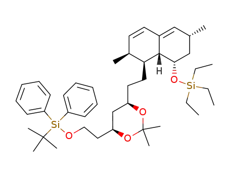 Molecular Structure of 116996-44-2 (<1S-<1α,3α,7β,8β(4Σ<sup>*</sup>,6R<sup>*</sup>)8aβ>>-<<8-<2-<6-<2-<<(1,1-dimethylethyl)diphenylsilyl>oxy>ethyl>-2,2-dimethyl-1,3-dioxan-4-yl>ethyl>-1,2,3,7,8,8a-hexahydro-3,7-dimethyl-1-naphthalenyl>oxy>triethylsilane)