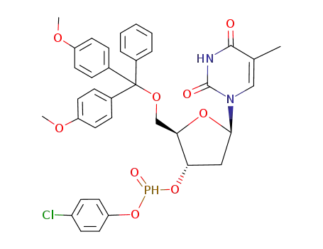 Molecular Structure of 157793-52-7 (p-chlorophenyl 5'-O-(4,4'-dimethoxytrityl)thymidin-3'-yl phosphonate)