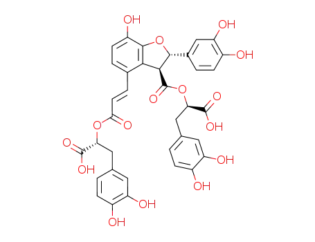 Molecular Structure of 80996-17-4 (3-Benzofurancarboxylic acid,
4-[3-[1-carboxy-2-(3,4-dihydroxyphenyl)ethoxy]-3-oxo-1-propenyl]-2-(3,4
-dihydroxyphenyl)-2,3-dihydro-7-hydroxy-,
3-[1-carboxy-2-(3,4-dihydroxyphenyl)ethyl] ester)