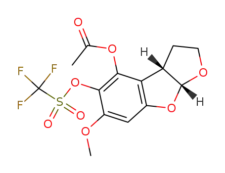 Molecular Structure of 865812-13-1 (acetic acid 6-methoxy-5-trifluoromethanesulfonyloxy-2,3,3a,8a-tetrahydro-1,8-dioxa-cyclopenta[<i>a</i>]inden-4-yl ester)