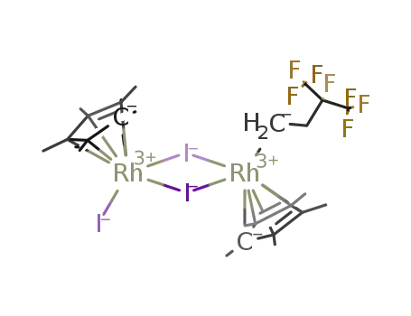 Molecular Structure of 1349736-92-0 ([(η5-pentamethylcyclopentadienyl)2Rh2I(μ-I)2(CH2CH2CF(CF3)2)])