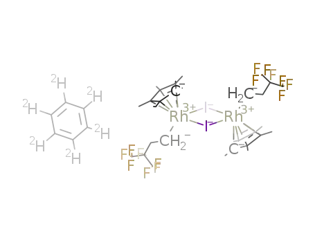 Molecular Structure of 1350458-19-3 ([(η5-pentamethylcyclopentadienyl)2Rh2(μ-I)2(CH2CH2CF(CF3)2)2]*benzene-d6)