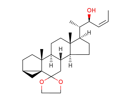 Molecular Structure of 199169-93-2 ((22S,23Z)-6-(1,3-dioxolan-2-yl)-3α,5-cyclo-26,27-bisnor-5α-cholest-23-en-22-ol)