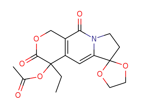 Molecular Structure of 144788-94-3 (4-acetoxy-4-ethyl-6,6-(ethylenedioxy)-7,8-dihydro-1H-pyrano[3,4-f]indolizine-3,10(4H)-dione)