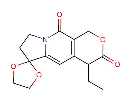 Molecular Structure of 127318-97-2 (1,1-ethylenedioxy-5-oxo-(5'-ethyl-2'H,5'H,6'H-6-oxopyran)-[3',4',f]-Δ<sup>6(8)</sup>-tetrahydroindolizine)