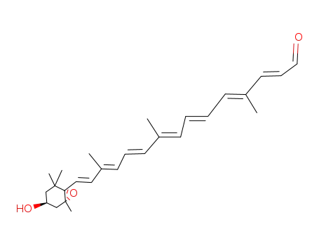 Molecular Structure of 17237-68-2 (5,6-epoxy-3-hydroxy-5,6-dihydro-10'-apo-β-caroten-10'-al)