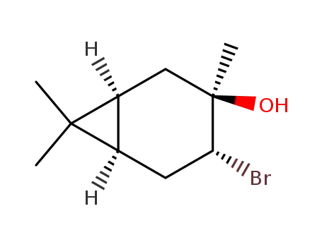 Molecular Structure of 23957-97-3 (Bicyclo[4.1.0]heptan-3-ol, 4-bromo-3,7,7-trimethyl-, (1S,3R,4R,6R)-)