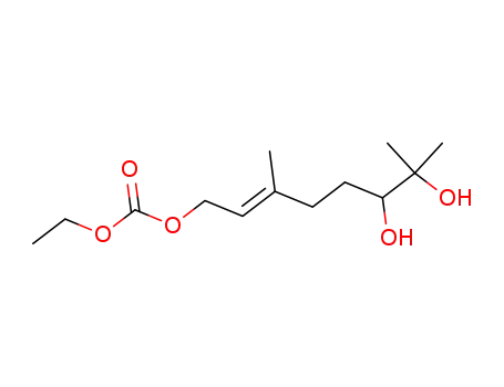 Molecular Structure of 188579-26-2 (Carbonic acid (E)-6,7-dihydroxy-3,7-dimethyl-oct-2-enyl ester ethyl ester)