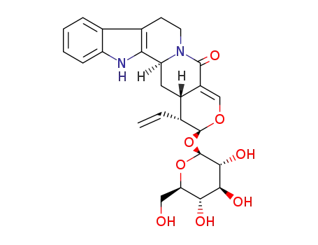 Molecular Structure of 23141-27-7 ((1R)-1β-Ethenyl-2α-(β-D-glucopyranosyloxy)-1,2,7,8,13,13bα,14,14aα-octahydro-5H-indolo[2,3-a]pyrano[3,4-g]quinolizine-5-one)