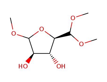 Molecular Structure of 77101-13-4 ((2R,3R,4R)-2-Dimethoxymethyl-5-methoxy-tetrahydro-furan-3,4-diol)