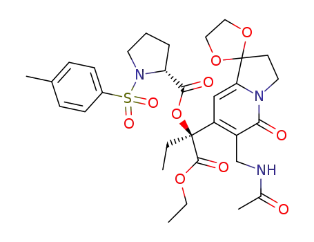 (R)-((S)-2-(6′-(acetamidomethyl)-5′-oxo-3′,5′-dihydro-2′H-spiro[[1,3]dioxolane-2,1′-indolizine]-7′-yl)-1-ethoxy-1-oxobutan-2-yl) 1-tosylpyrrolidine-2-carboxylate