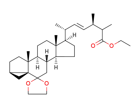 Molecular Structure of 199169-94-3 ((22E,24R)-6-(1,3-dioxolan-2-yl)-24-methyl-3α,5-cyclo-5α-cholest-22-en-26-oic acid ethyl ester)
