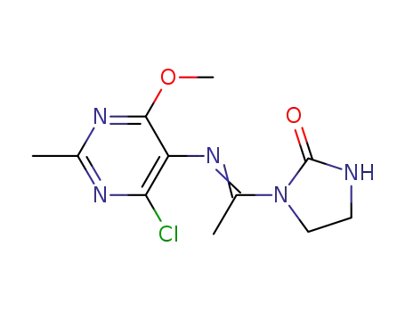 Molecular Structure of 1033401-62-5 (1-[1-[(4-chloro-2-methyl-6-methoxy-pyrimidin-5-yl)imino]ethyl]-imidazolidin-2-one)