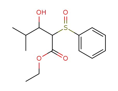 Molecular Structure of 57365-40-9 (2-Benzenesulfinyl-3-hydroxy-4-methyl-pentanoic acid ethyl ester)