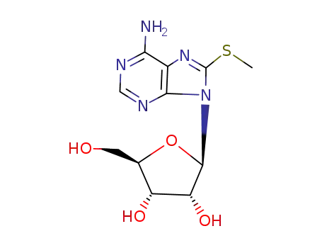 Molecular Structure of 29836-01-9 (8-(methylsulfanyl)-9-pentofuranosyl-9H-purin-6-amine)