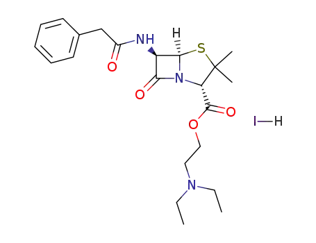 Molecular Structure of 808-71-9 (diethyl(2-(6-(2-phenylacetamido)penicillanoyloxy)ethyl)ammonium iodide)