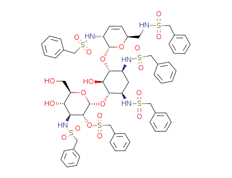 Molecular Structure of 84039-25-8 (1,3,2',6',3''-penta-N-benzylsulfonyl-2''-O-benzylsulfonyl-3',4'-dideoxykanamycin B-3'-ene)