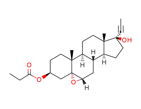 Molecular Structure of 115459-52-4 (5,6α-epoxy-3β-propionyloxy-21,24-dinor-5α,17β<i>H</i>-chol-20-yn-17-ol)