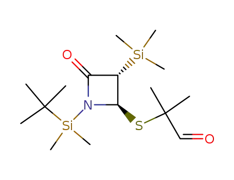 Molecular Structure of 124831-31-8 ((3S,4R)-1-(tert-Butyldimethylsilyl)-4-<(2-methyl-3-oxo-2-propyl)thio>-3-(trimethylsilyl)-2-azetidinone)