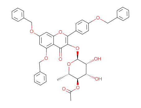 Molecular Structure of 916069-06-2 ((2S,3R,4S,5R,6S)-6-((5,7-bis(benzyloxy)-2-(4-(benzyloxy)phenyl)-4-oxo-4H-chromen-3-yl)oxy)-4,5-dihydroxy-2-methyltetrahydro-2H-pyran-3-yl acetate)