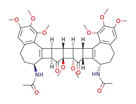 Molecular Structure of 7183-82-6 (Acetamide,N,N'-[(7S,7bR,8aS,8bS,9aR,10S,- 16cS,16dR,16eR,16fS)-5,6,7,7b,8,8a,8b,9,9a,10,- 11,12,16c,16d,16e,16f-hexadecahydro-1,2,3,8a,- 8b,14,15,16-octamethoxy-8,9-dioxobisbenzo[3',- 4']cyclohepta[1',2':3,4]cyclobuta[1,2-c:1',2'-c']- cyclobuta[1,2-a:4,3-a']dicyclopentene-7,10- diyl]bis- )